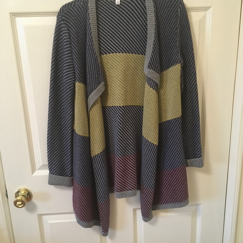 CAbi Multi Colored Striped Drape Front Cardigan M